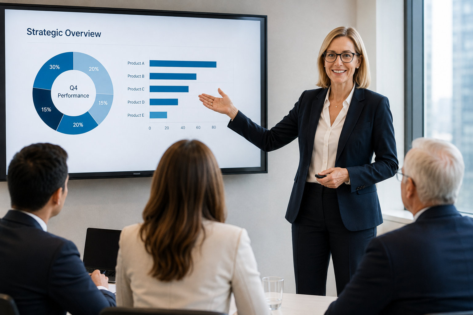 Senior executive presenting to an interview panel